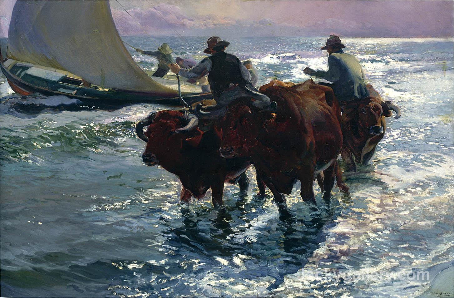 Bulls in the Sea by Joaquin Sorolla y Bastida paintings reproduction